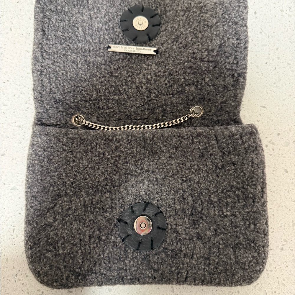 Sarah Oliver handmade grey wool crossbody